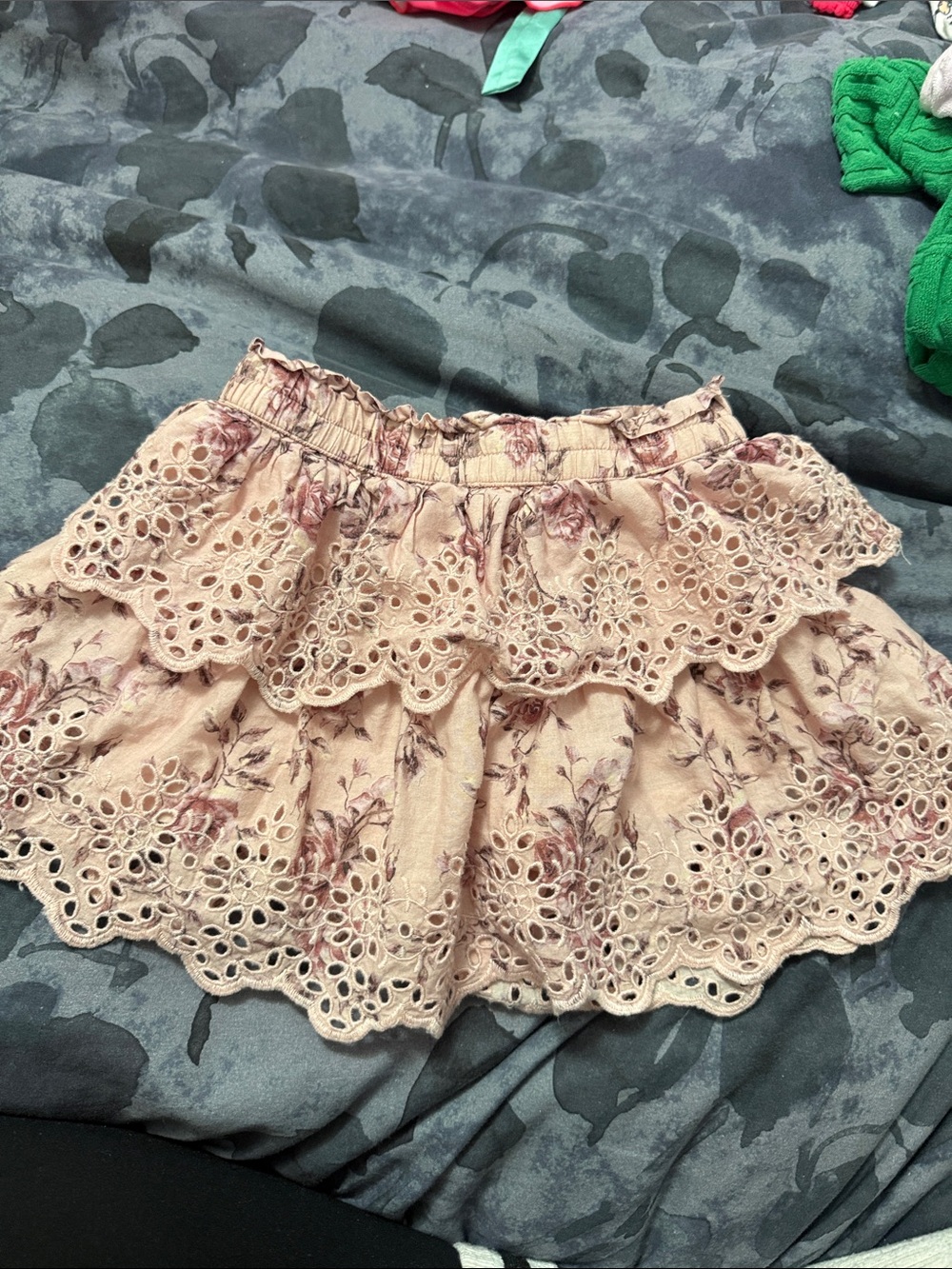 Tiered Eyelet Floral Skater Skirt in Blush Floral